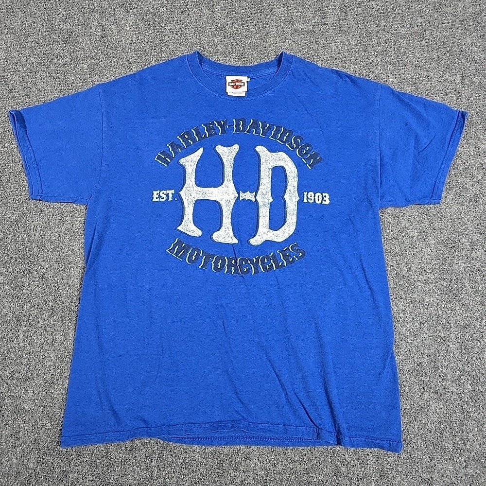 Harley Davidson Tee Shirt Adult Large Preshrunk 90% Cotton Blue Smoky Mountain